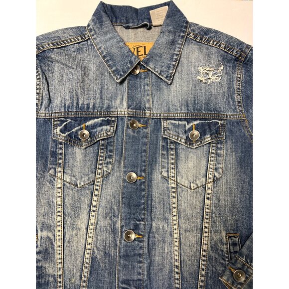 Axel Denim Jacket Unisex Size L Blue Distressed 100% Cotton Buttons Jean Jacket - Picture 5 of 8